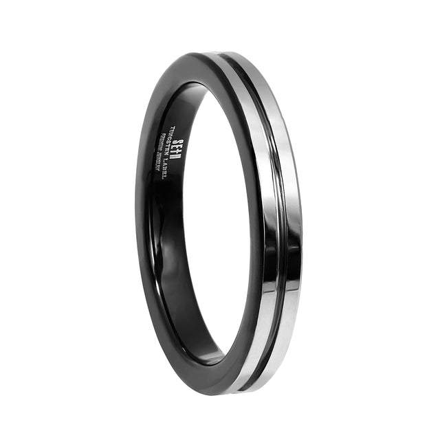 Paris Silver and Black Tungsten Ring