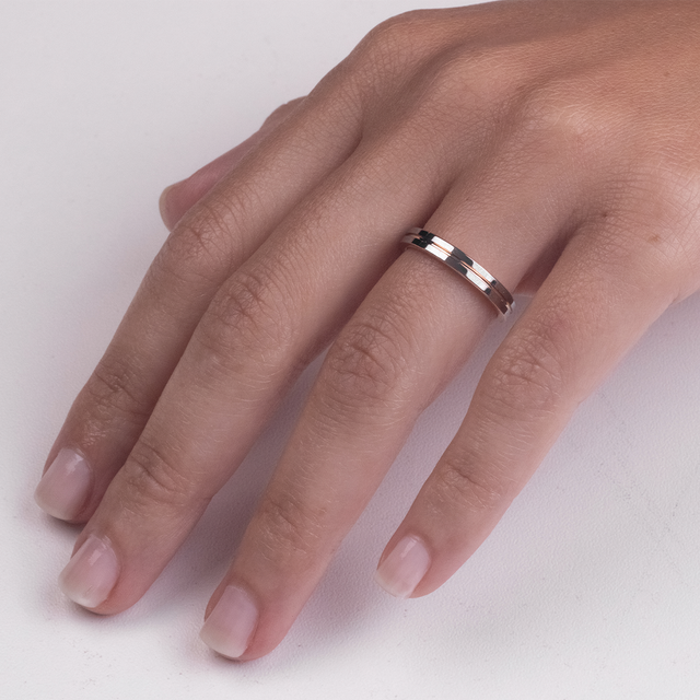 Aliança de Tungstênio Paris Prata e Rose 3mm
