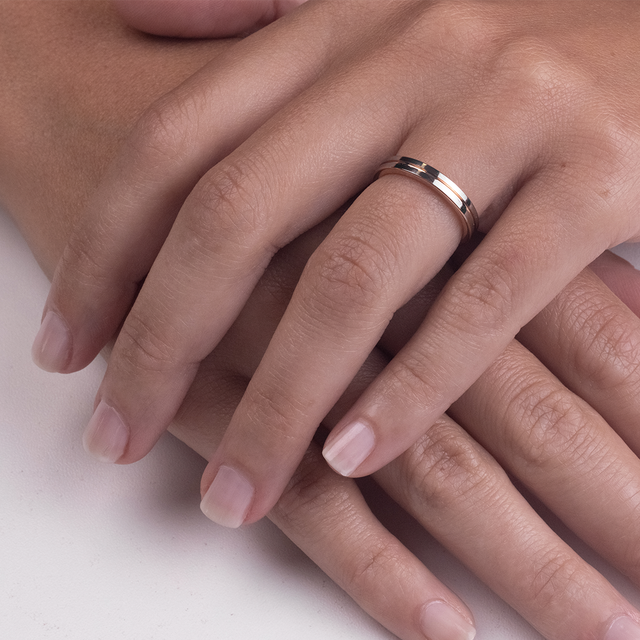 Aliança de Tungstênio Paris Prata e Rose 3mm