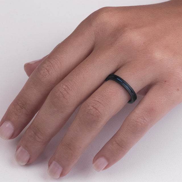 Aliança de Tungstênio Paris Preta e Azul fosco 3mm